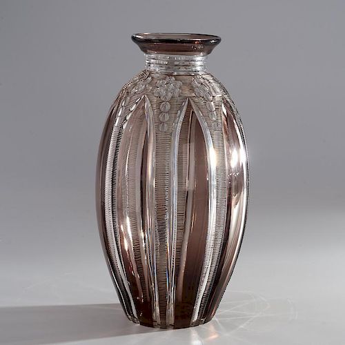 Large Austrian Art Deco cut glass vase