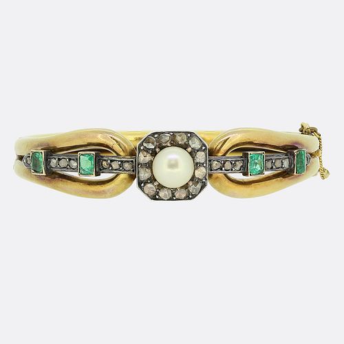 Victorian Pearl Emerald and Diamond Bracelet