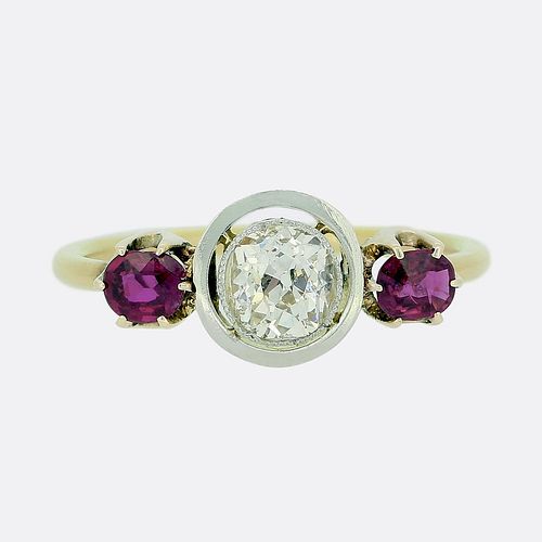 Edwardian Ruby and Diamond Three-Stone Ring