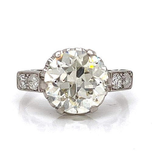 Art Deco Platinum HRD Certified 4.45 Ct. Diamond Ring