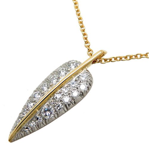 TIFFANY LEAF DIAMOND PLATINUM 18K YELLOW GOLD NECKLACE