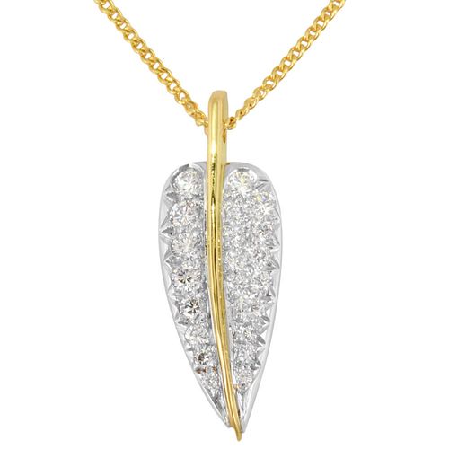 TIFFANY LEAF FEATHER DIAMOND PLATINUM 18K YELLOW GOLD NECKLACE