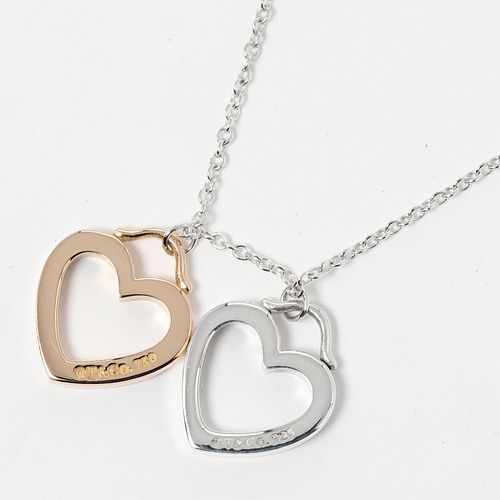TIFFANY DOUBLE SENTIMENTAL HEART SILVER 18K ROSE GOLD NECKLACE