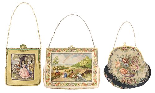 (3) VINTAGE LADIES SCENIC EMBROIDERY & PETIT POINT EVENING BAGS