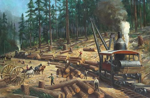 ROBERT LAVIN (1919-1997) OIL PAINTING 'OLD SAW MILL'