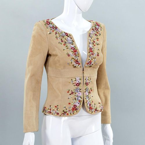 Valentino suede jacket with floral sequin trim
