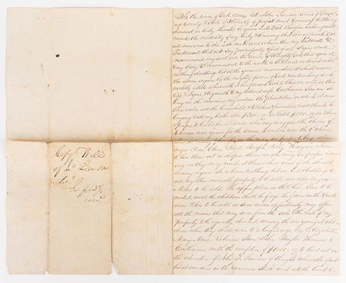 GREENUP CO., KENTUCKY MANUSCRIPT WILL WITH ENSLAVED PERSONS