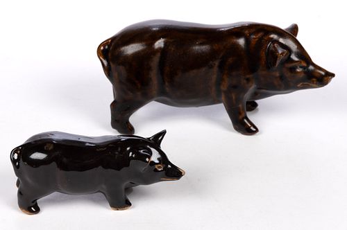 RED WING, MINNESOTA STONEWARE SOUVENIR FIGURAL PIGS, LOT OF TWO