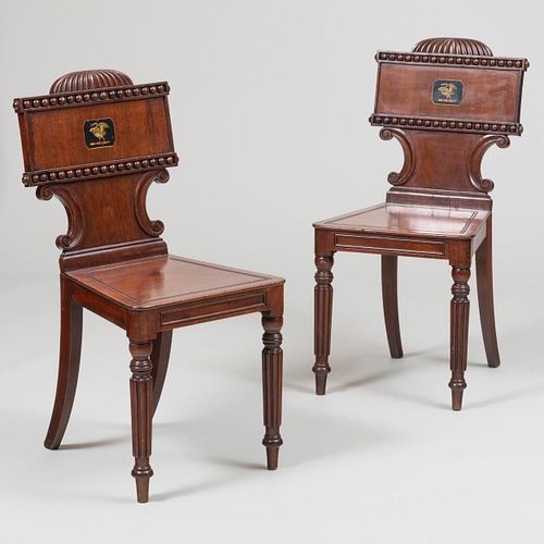 Pair of Regency Mahogany Hall Chairs 