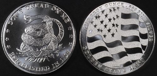 (2) 1 OZ .999 SILVER DON’T TREAD ON ME&FLAG ROUNDS