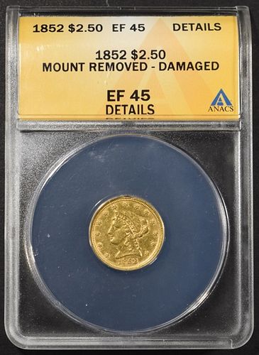 1852 $2.5 GOLD LIBERTY ANACS EF45 DETAILS
