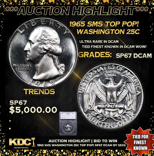 ***Auction Highlight*** 1965 SMS Washington Quarter TOP POP! 25c Graded sp67 dcam BY SEGS (fc)