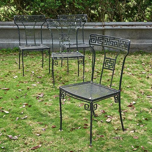 Set (4) Neo-Classical style wrought iron chairs