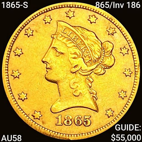 1865-S 865/Inv 186 $10 Gold Eagle CHOICE AU