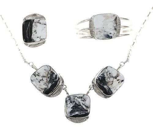 Navajo Tsosie White Buffalo Turquoise Jewelry Set
