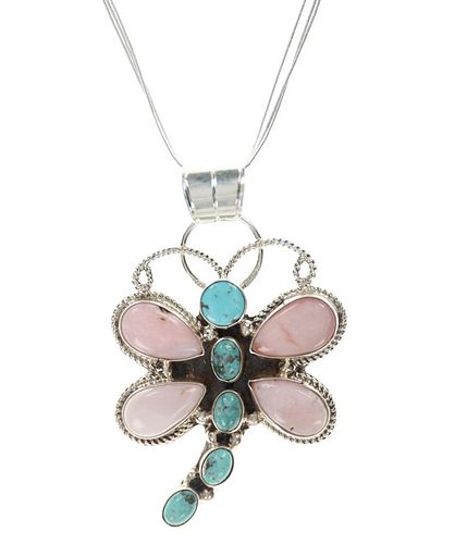 Navajo Chaz Tsosie Pink Conch Turquoise Necklace