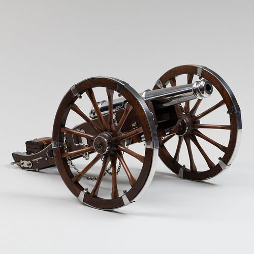 Modern Steel and Wood Model of a Cannon
