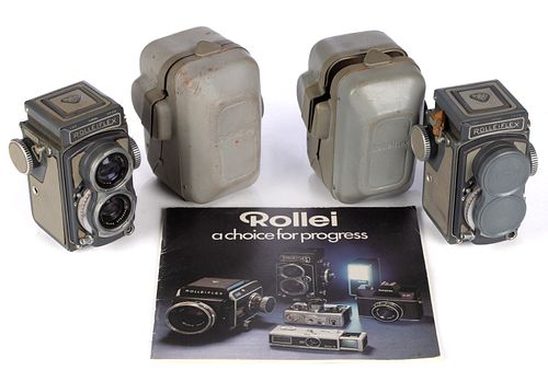 VINTAGE GERMAN ROLLEI ROLLEIFLEX 4X4 BABY TLR CAMERAS IN CASES, LOT OF TWO