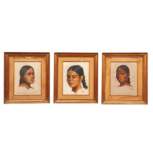 LUIS SOLLEIRO, Retratos femeninos, Firmados, Óleos sobre tela, 36 x 26 cm cada una, Piezas: 3