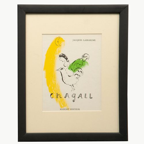 MARC CHAGALL, Paysage aux Isbas, 1957, Firmada en plancha, Litografía sin número de tiraje, 21 x 18 cm medidas totales