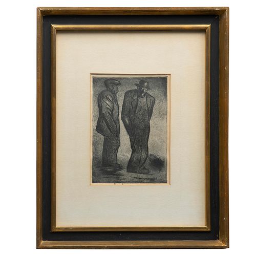 JOSÉ CLEMENTE OROZCO (Zapotlán el Grande, Jalisco, 1883 - Ciudad de México, 1949) , Hombres, Grabado al aguafuerte, 22 x 16.5 cm