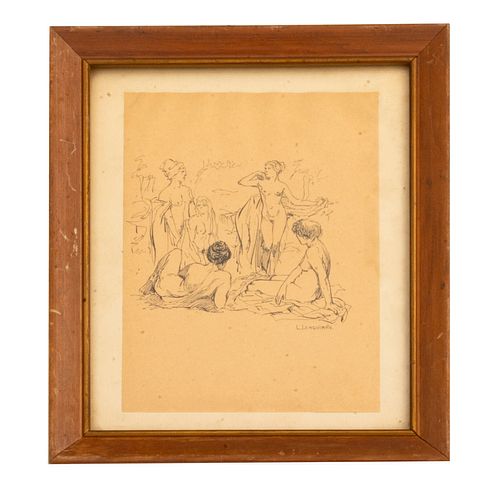 LEANDRO IZAGUIRRE, Bañistas, Firmada, Tinta sobre papel, 21 x 14 cm