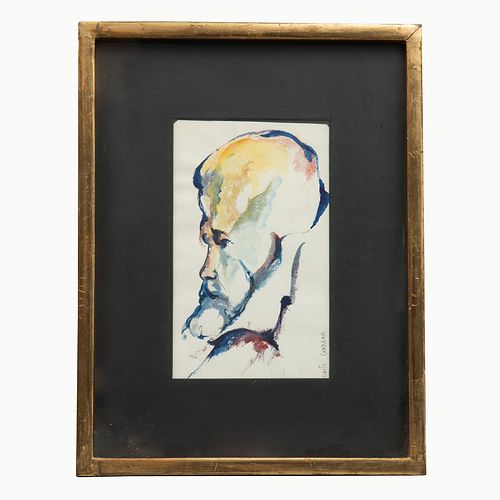 ERNESTO CARREÓN, Retrato de hombre, Firmada, Acuarela sobre papel, 22.5 x 13 cm