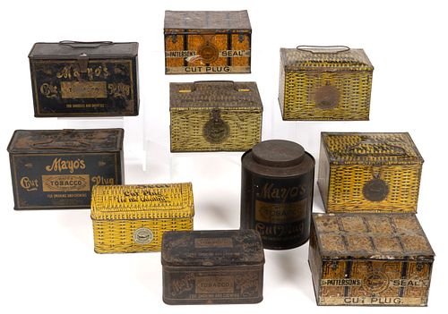 MAYO'S AND PATTERSON'S, RICHMOND, VIRGINIA ADVERTISING CUT PLUG TOBACCO TINS, LOT OF TEN