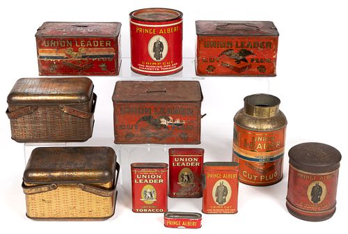 PRINCE ALBERT AND UNION LEADER ADVERTISING TOBACCO TINS, LOT OF 12