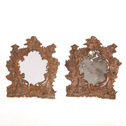 Pair Italian Rococo repousse metal mirrors