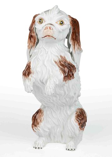 CONTINENTAL HAND-PAINTED PORCELAIN FIGURAL DOG / SPANIEL
