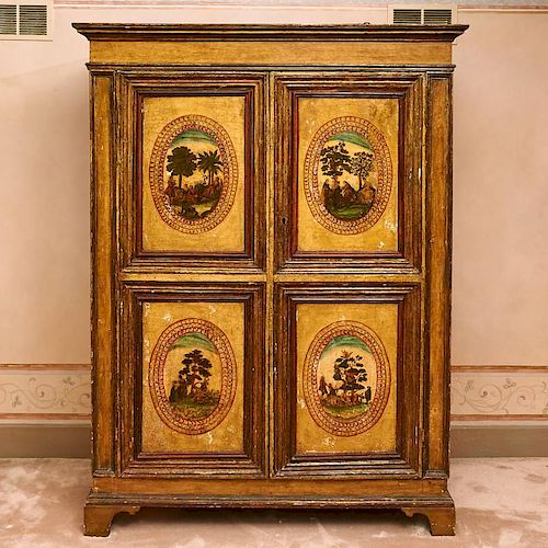 Italian Baroque yellow Lacca Povera cabinet