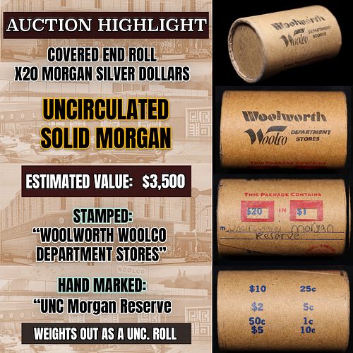 Wow! Covered End Roll! Marked "Unc Morgan Reserve"! X20 Coins Inside! (FC)