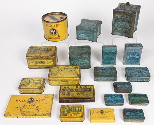 EDGEWORTH AND DILL'S BEST, RICHMOND, VIRGINIA ADVERTISING TOBACCO TINS, LOT OF 19