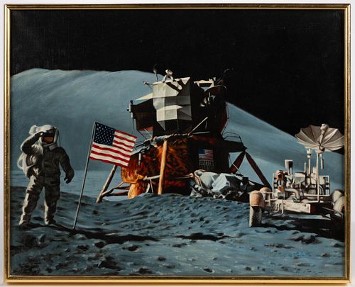 STEVE MITCHELL (AMERICAN) THE MOON LANDING OIL PAINTING