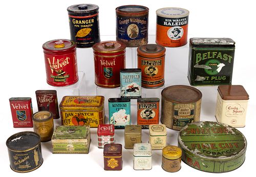 ASSORTED ADVERTISING TOBACCO TINS, LOT OF 24