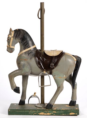 DIMINUTIVE EUROPEAN FOLK ART CARVED AND PAINTED CAROUSEL HORSE