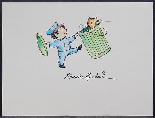 Maurice Bernard Sendak, Manner of: Cop with a Cat in a Bin