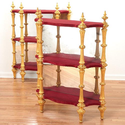Pair Continental giltwood 3-tier etageres