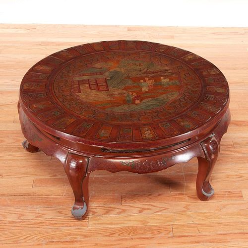 Chinese carved lacquer round low table