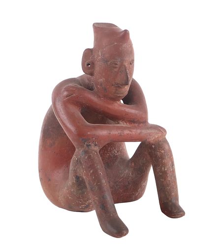 Seated Male Figure Burnished Ceramic with Slip