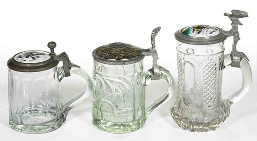 EUROPEAN BLOWN-MOLDED GLASS STEINS, LOT OF THREE