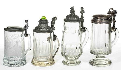 ASSORTED GLASS STEINS, LOT OF FOUR