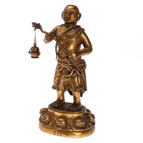 Sino-Tibetan gilt bronze Buddhist monk