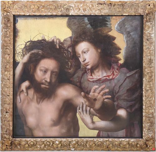 Flemish School, The Risen Christ with Angel, Oil on Panel