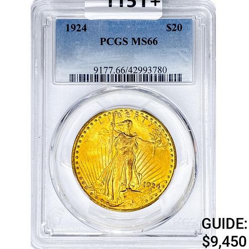 1924 $20 Gold Double Eagle PCGS MS66
