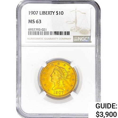 1907 $10 Gold Eagle NGC MS63
