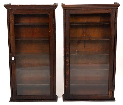 PAIR OF GLASS-FRONT COUNTRY STORE HANGING CABINETS