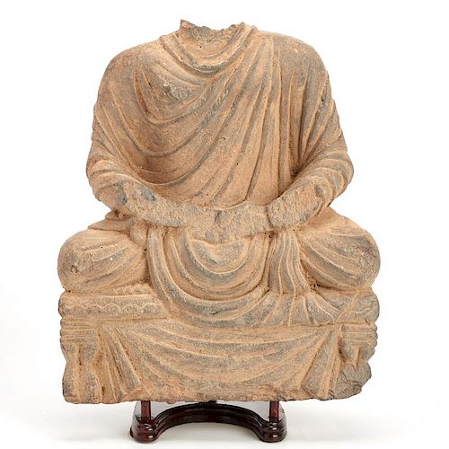 Early Indian gray stone Buddhist carving