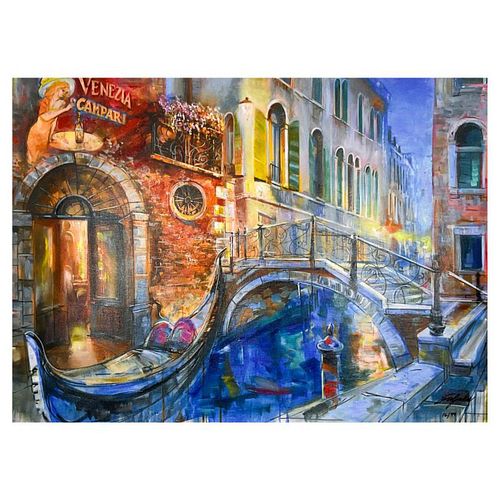 Vadik Suljakov, "Gondola at Twilight" Hand Embellished Limited Edition on Canvas, Numbered and Hand Signed with Certificate of Authenticity.